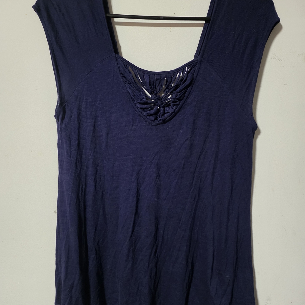 Sleeveless Navy Tank Top with Braided Scoop Detail